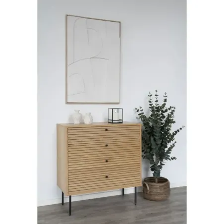 Commode 4 tiroirs en placage chêne naturel – 80 x 40 x 85 cm/ Elsines