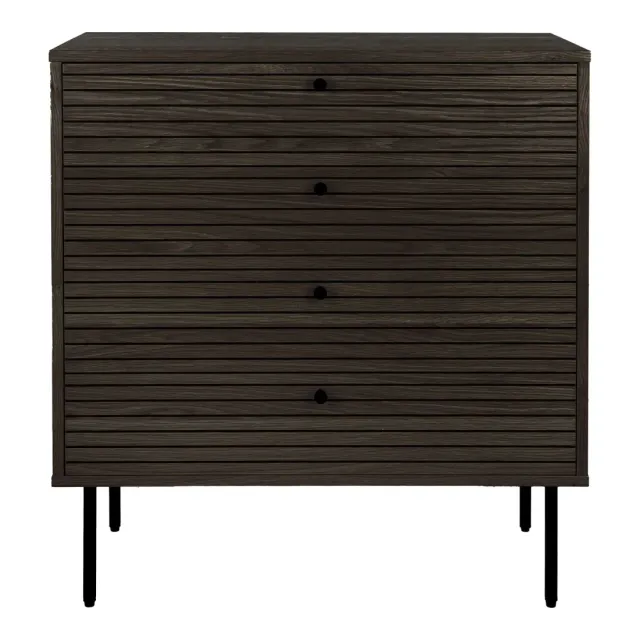 Commode 4 tiroirs en placage chêne fumé – 80 x 40 x 85 cm/ Elsines