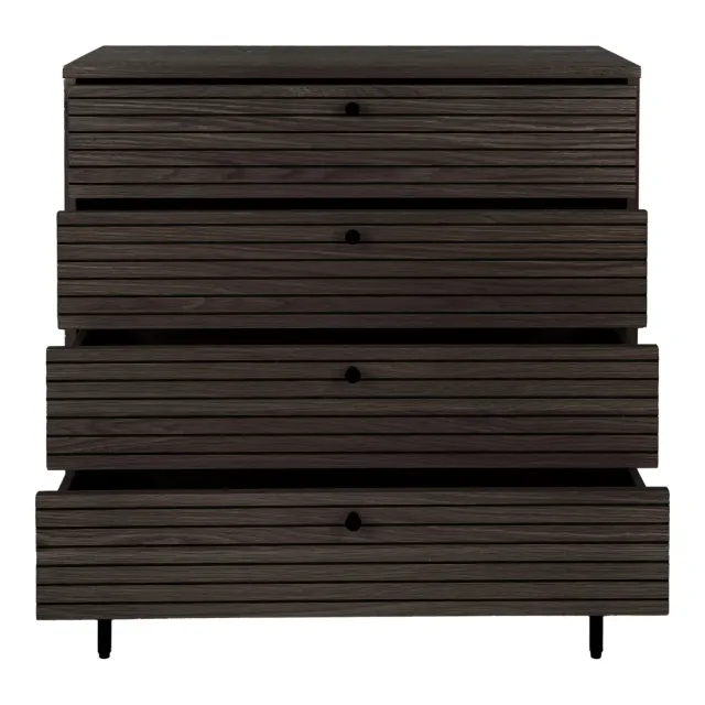 Commode 4 tiroirs en placage chêne fumé – 80 x 40 x 85 cm/ Elsines