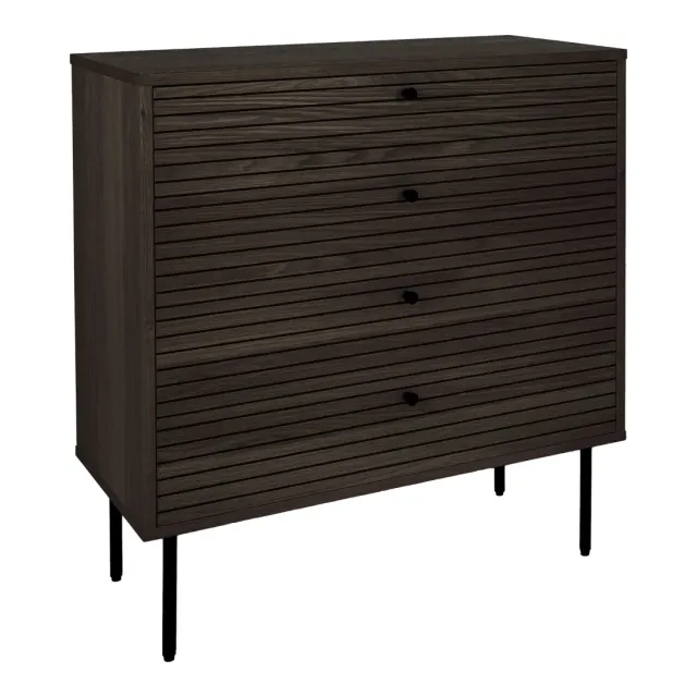 Commode 4 tiroirs en placage chêne fumé – 80 x 40 x 85 cm/ Elsines