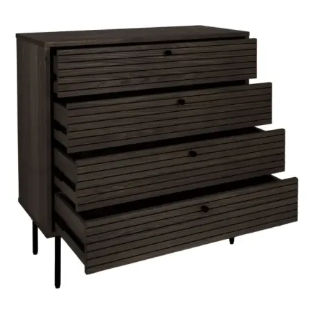 Commode 4 tiroirs en placage chêne fumé – 80 x 40 x 85 cm/ Elsines