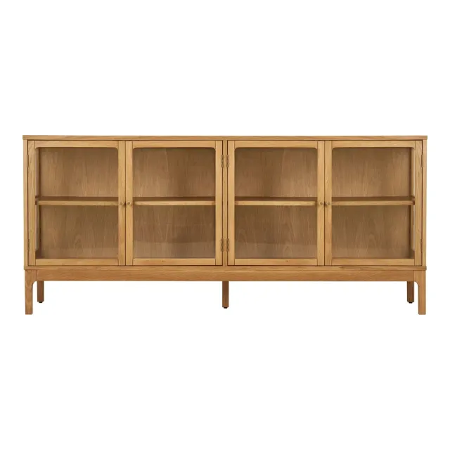 Buffet en chêne naturel – 4 portes en verre – 180 x 40 x 80 cm/ Elsines