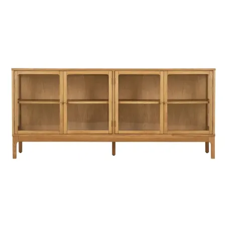 Buffet en chêne naturel – 4 portes en verre – 180 x 40 x 80 cm/ Elsines
