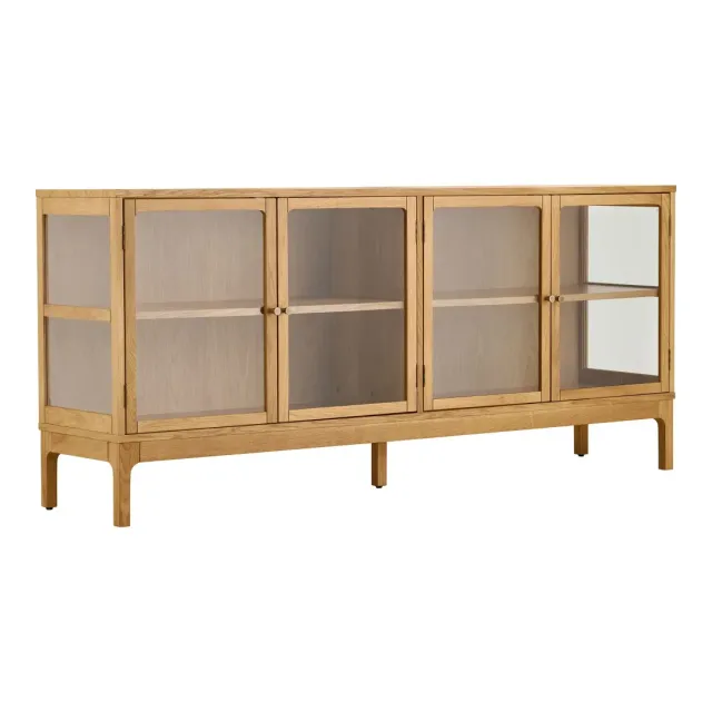 Buffet en chêne naturel – 4 portes en verre – 180 x 40 x 80 cm/ Elsines