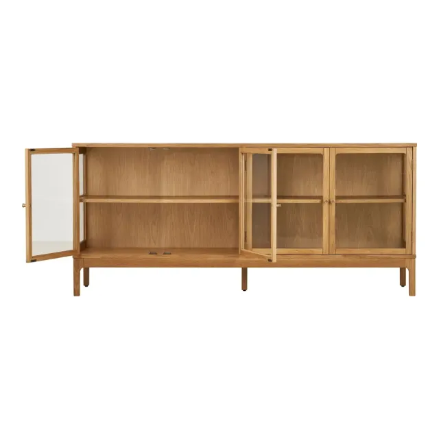 Buffet en chêne naturel – 4 portes en verre – 180 x 40 x 80 cm/ Elsines