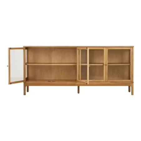 Buffet en chêne naturel – 4 portes en verre – 180 x 40 x 80 cm/ Elsines