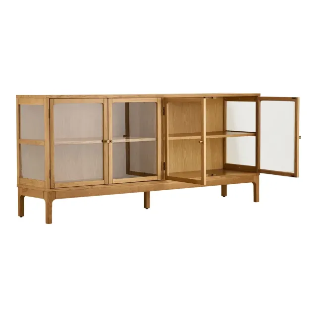 Buffet en chêne naturel – 4 portes en verre – 180 x 40 x 80 cm/ Elsines