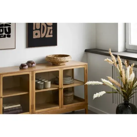 Buffet en chêne naturel – 4 portes en verre – 180 x 40 x 80 cm/ Elsines