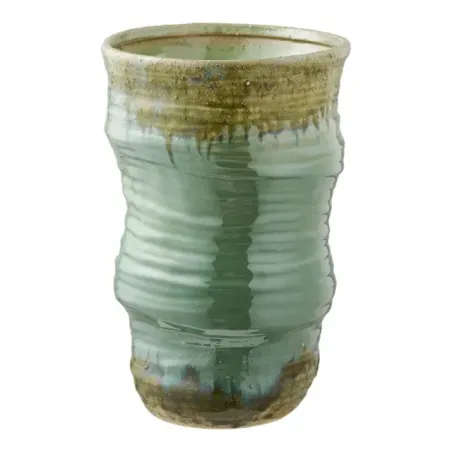 Vase décoratif en céramique verte – Design artisanal – Ø22 cm, hauteur 34,5 cm/ Elsines