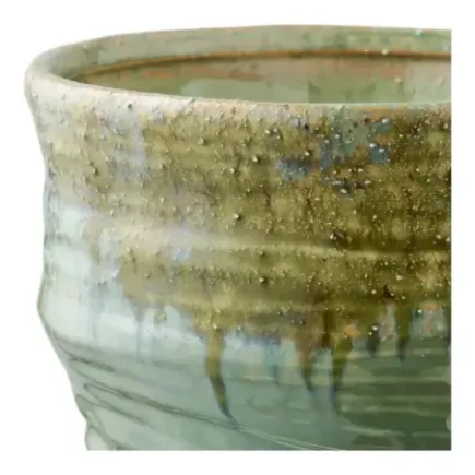 Vase décoratif en céramique verte – Design artisanal – Ø22 cm, hauteur 34,5 cm/ Elsines 2