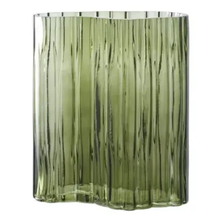 Vase décoratif en verre vert fumé – 26,5 cm/ Elsines