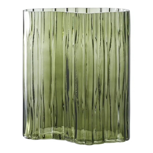 Vase décoratif en verre vert fumé – 26,5 cm/ Elsines