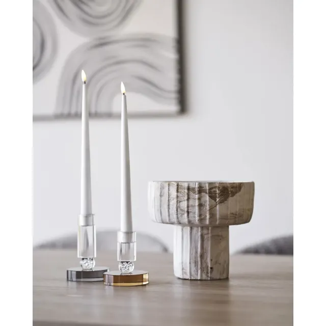 Porte-bougie en verre gris/blanc Ø9 cm/ Elsines