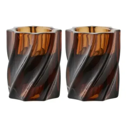 Porte bougies en verre fumé brun ensemble de 2 pièces/ Elsines 2