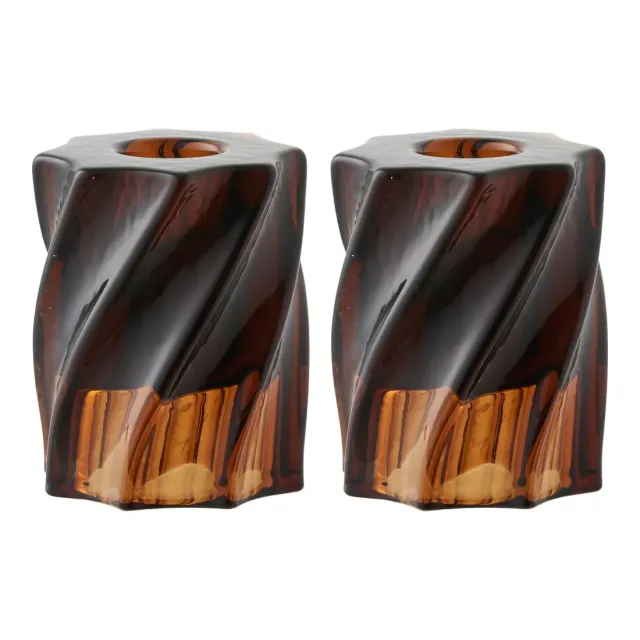 Porte bougies en verre fumé brun ensemble de 2 pièces/ Elsines