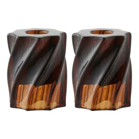 Porte bougies en verre fumé brun ensemble de 2 pièces/ Elsines