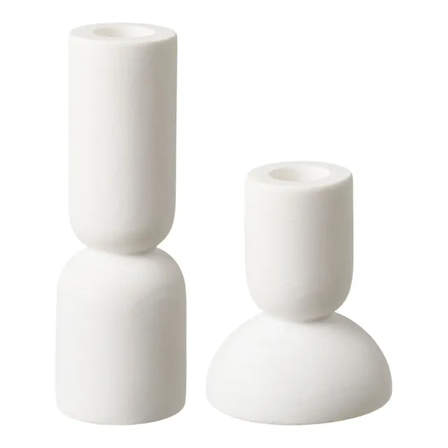 Lot de 2 porte-bougies en calcaire blanc/ Elsines