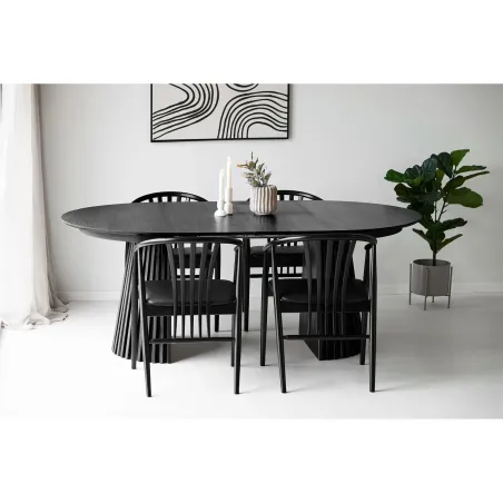 Pack ambiance moderne – Table chêne noir, chaises bois et déco coordonnée/ Elsines