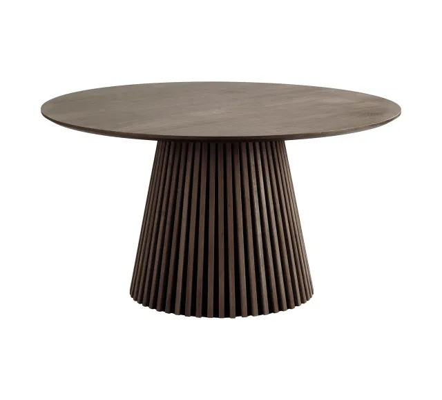 Pack ambiance contemporaine – Table ronde chêne fumé & déco coordonnée/ Elsines