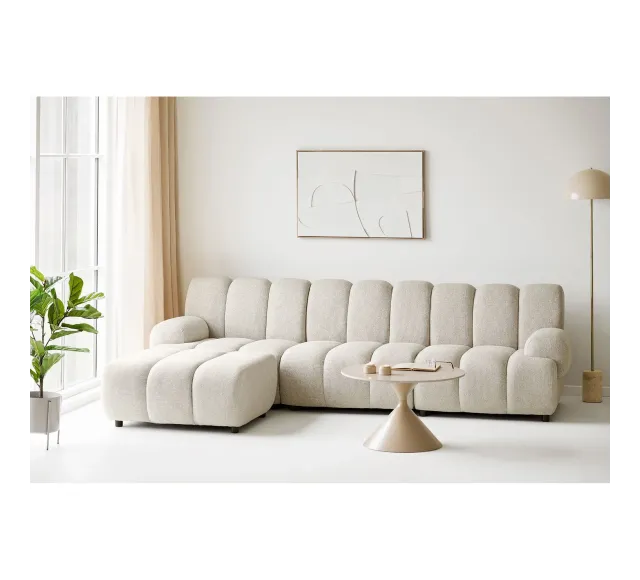 Pack ambiance salon contemporain – Canapé sable & décoration coordonnée/ Elsines