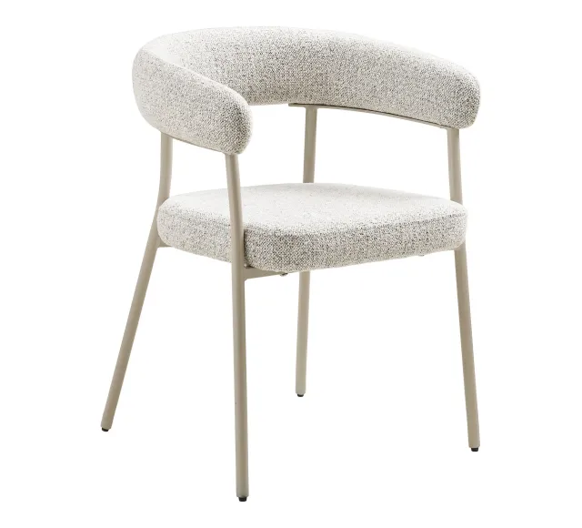 Pack ambiance contemporaine – Table travertin sable, chaises tissu & accessoires déco/ Elsines