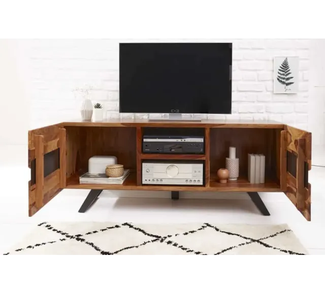 Meuble TV en bois massif sheesham coloris naturel