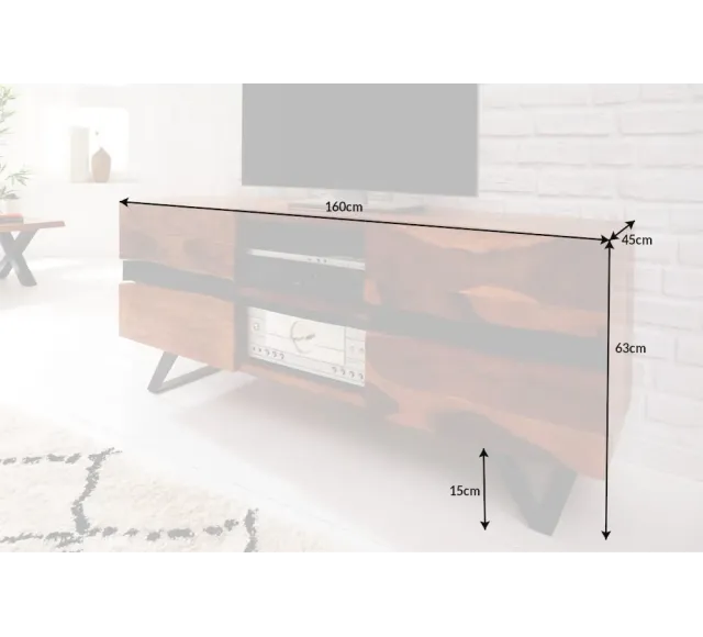 Meuble TV en bois massif sheesham coloris naturel