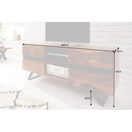 Meuble TV en bois massif sheesham coloris naturel