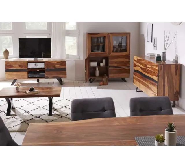 Meuble TV bois Sheesham massif 160 cm – meuble TV industriel palissandre| Elsines