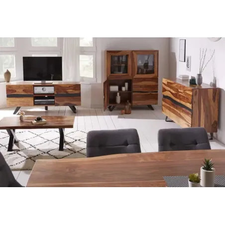 Meuble TV bois Sheesham massif 160 cm – meuble TV industriel palissandre| Elsines