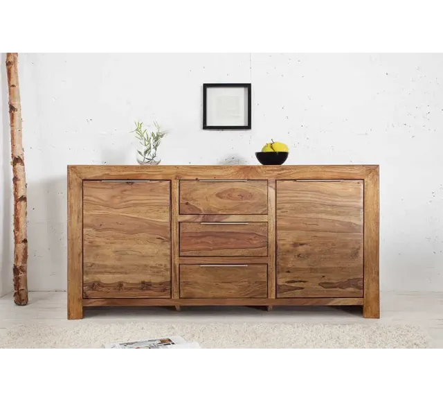 Buffet Bois Sheesham (Palissandre)  Massif Naturel 140 cm – Bahut de Salon avec Rangement