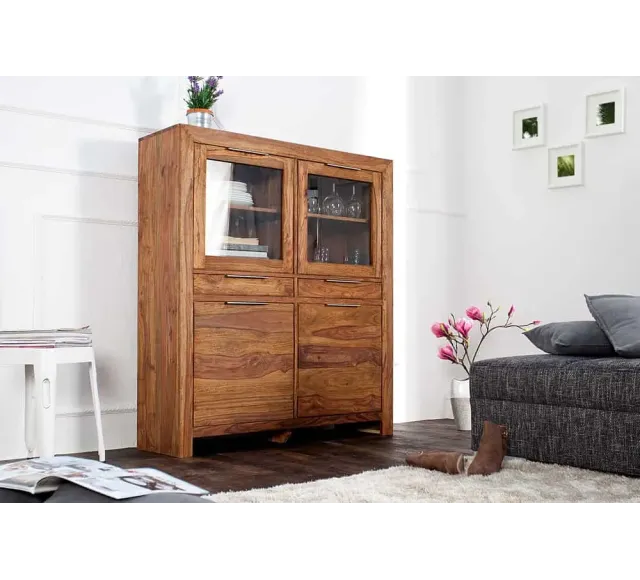 Buffet Haut Vitrine  Sheesham massif · Stone finish · 140 cm