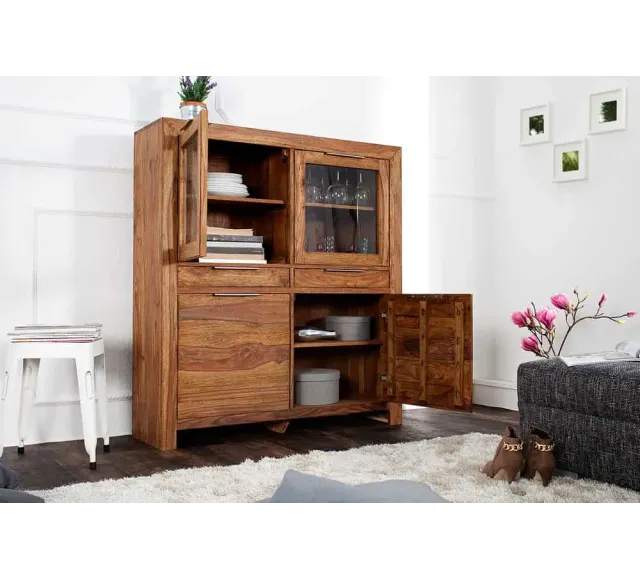 Buffet Haut Vitrine  Sheesham massif · Stone finish · 140 cm