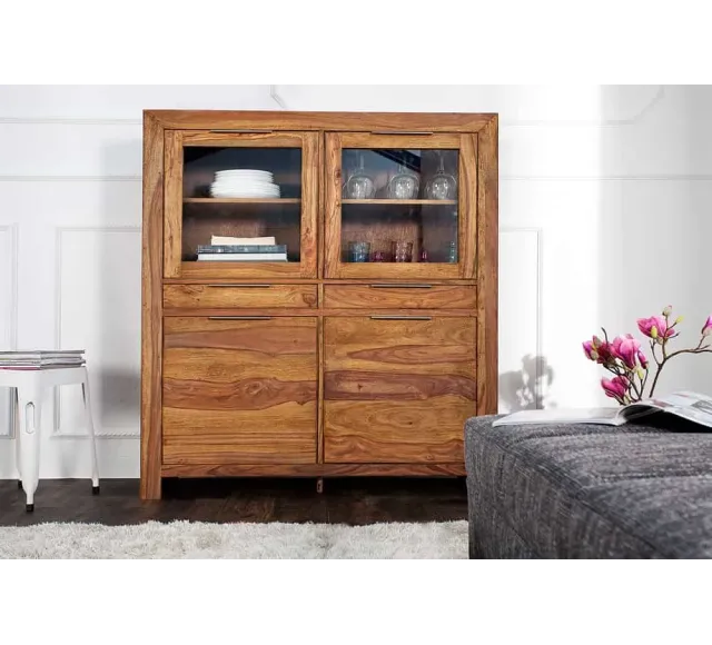 Buffet Haut Vitrine PURE 140 cm en Sheesham Massif | Elsines