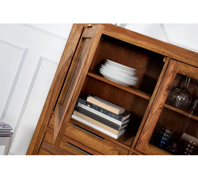 Buffet Haut Vitrine PURE 140 cm en Sheesham Massif | Elsines