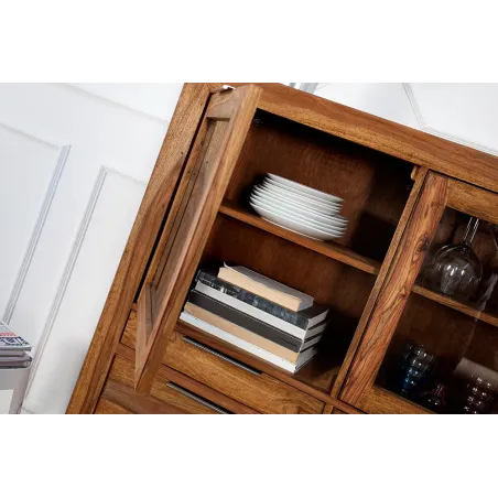 Buffet Haut Vitrine PURE 140 cm en Sheesham Massif | Elsines
