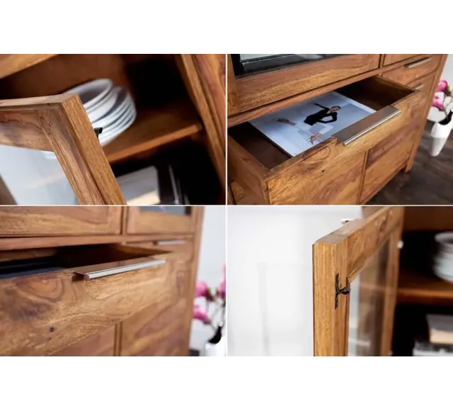 Buffet Haut Vitrine PURE 140 cm en Sheesham Massif | Elsines