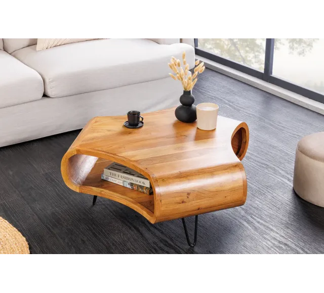 Table Basse Bois Massif ORGANIC LIVING 90cm Acacia Miel | Elsines