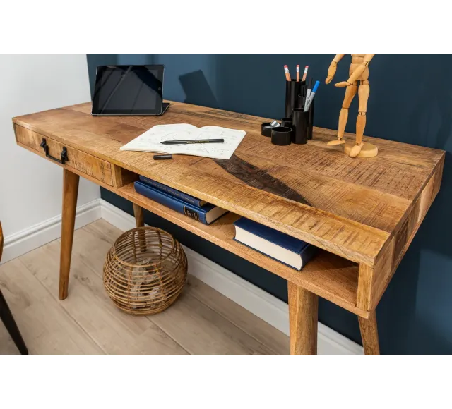 Bureau de 120cm en bois massif coloris naturel | Elsines