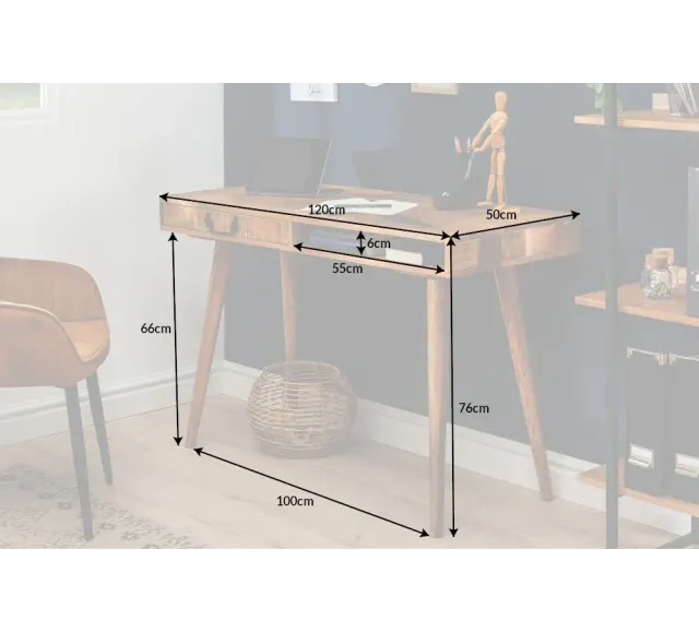 Bureau de 120cm en bois massif coloris naturel | Elsines
