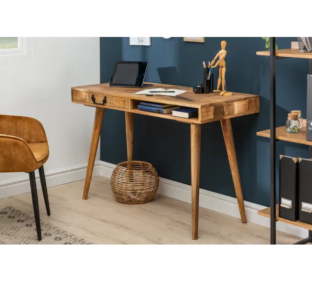 Bureau rétro massif de 120 cm en bois de manguier avec tiroir