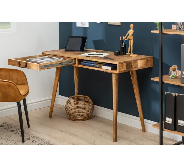 Bureau de 120cm en bois massif coloris naturel | Elsines