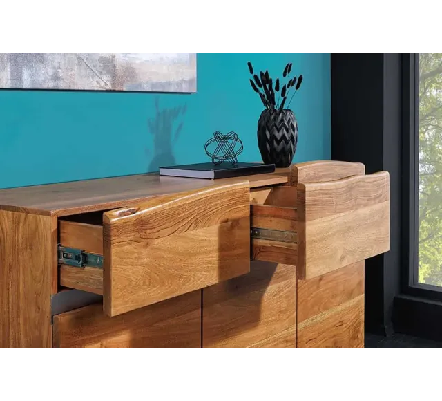 Bahut contemporain de couleur naturelle en bois massif à 3 portes et 2 tiroirs | Elsines