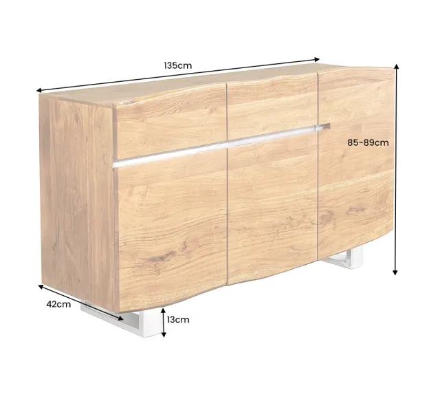 Bahut contemporain de couleur naturelle en bois massif à 3 portes et 2 tiroirs | Elsines