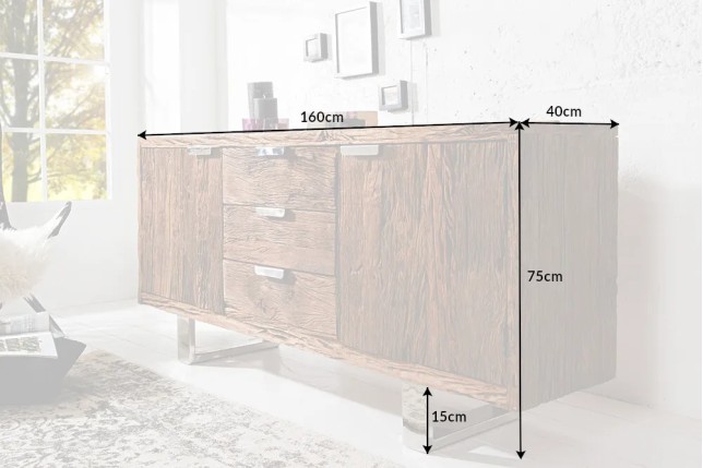 Enfilade design 2 portes 3 tiroirs en bois massif | Elsines