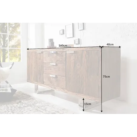 Enfilade design 2 portes 3 tiroirs en bois massif | Elsines
