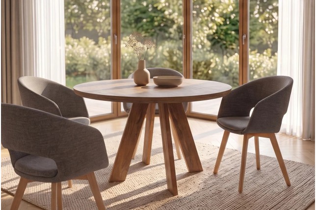 Table ronde en manguier massif — 3 dimensions disponibles