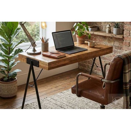 Bureau de style industriel en Bois de manguier massif 118 x 50 x 75 cm