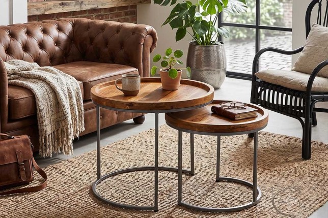 Ensemble de tables basse de style industriel en Bois de manguier massif