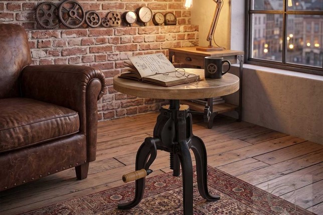Table d'appoint de style Industriel en Bois de manguier massif et fonte 45x (45-62) cm